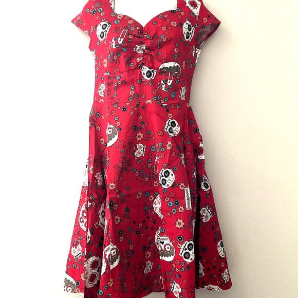 SUGAR SKULL RETRO ROCKABILLY FLORAL HALLOWEEN FESTIVAL COSPLAY PARTY SWING DRESS - Picture 3 of 13